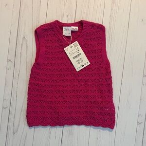 Zara Fuchsia crochet Knit Sleeveless Top